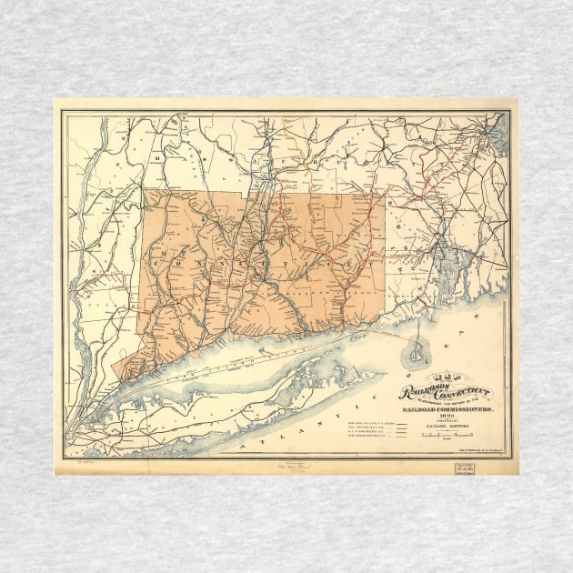 Vintage Connecticut Railroad Map (1893) by Bravuramedia